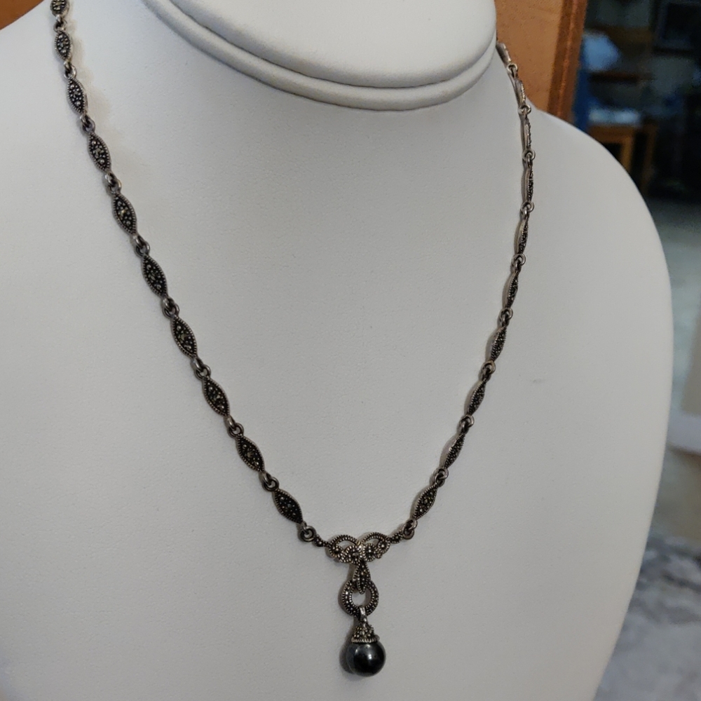 925 silver & marcasite necklace w/ 1"focal (#46) - Picture 2 of 5